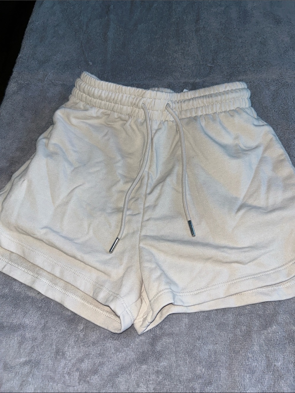 H&M Cream Elastic Waist Drawstring Athletic Shorts